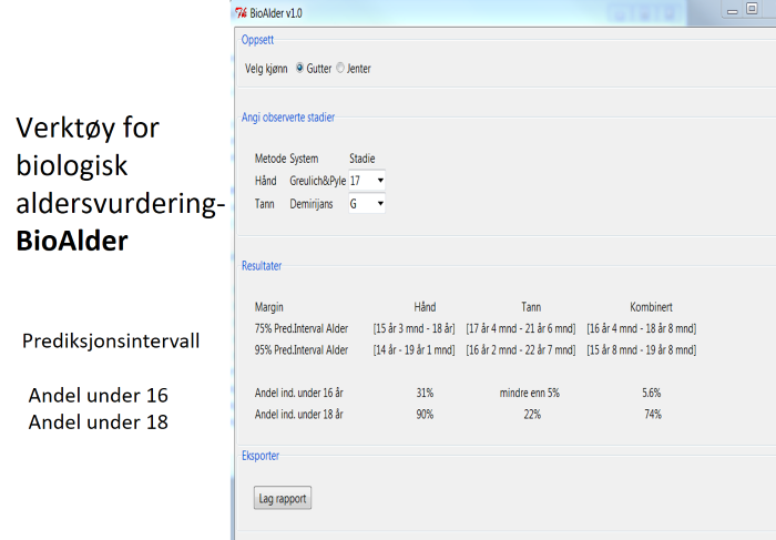 Skjermbilde av verktøy for aldersvurdering fra Oslo universitetssykehus
